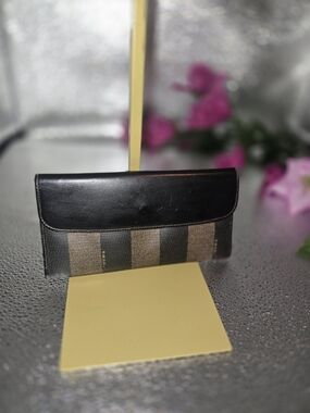 Fendi Black and Brown Striped Continental Wallet